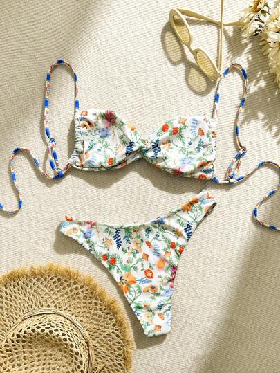 Swim Mod بكيني مطبوع بزهور للنساء، طبعات عشوائية صيفية