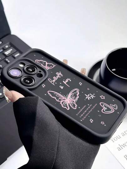 غطاء هاتف مطبوع بنمط الفراشة السميك المضاد للسقوط، متوافق مع أجهزة Apple & Samsung