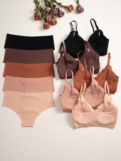 Shein Underwear&Sleepwear Basics طقم صدرية آمنة وممتعة بوسادات قابلة للإزالة 10قطع, صيفي