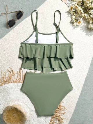 طقم تانكيني حريمي Swim تانكيني بألوان صلبة ذو جانب بتأثير الطية الموجود في الأعلى للاستخدام في العطلات على الشاطئ