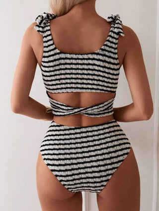 طقم تانكيني حريمي Swim Lushoire ملابس السباحة النسائية العصرية ذات قطعتين مخططة ، ملابس السباحة النسائية ذات قطعتين للصيف والشاطئ