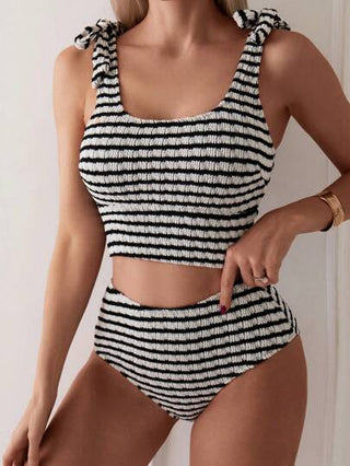 طقم تانكيني حريمي Swim Lushoire ملابس السباحة النسائية العصرية ذات قطعتين مخططة ، ملابس السباحة النسائية ذات قطعتين للصيف والشاطئ
