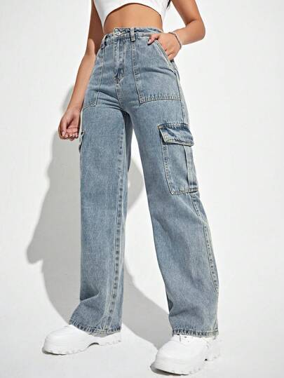 SHEIN EZwear بنطلون جينز نسائي عصري وعملي بتصميم جيوب