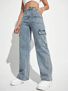SHEIN EZwear بنطلون جينز نسائي عصري وعملي بتصميم جيوب
