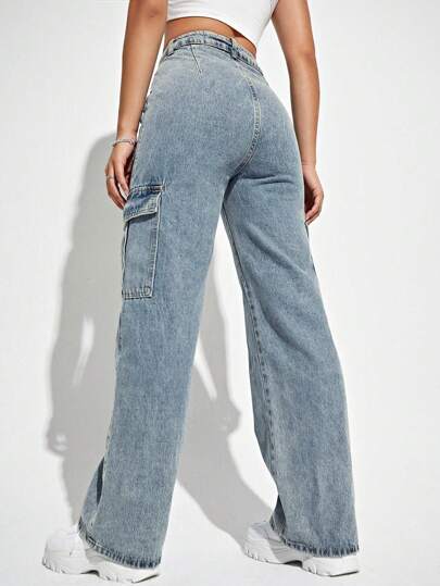 SHEIN EZwear بنطلون جينز نسائي عصري وعملي بتصميم جيوب