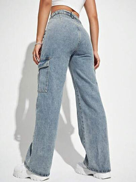 SHEIN EZwear بنطلون جينز نسائي عصري وعملي بتصميم جيوب