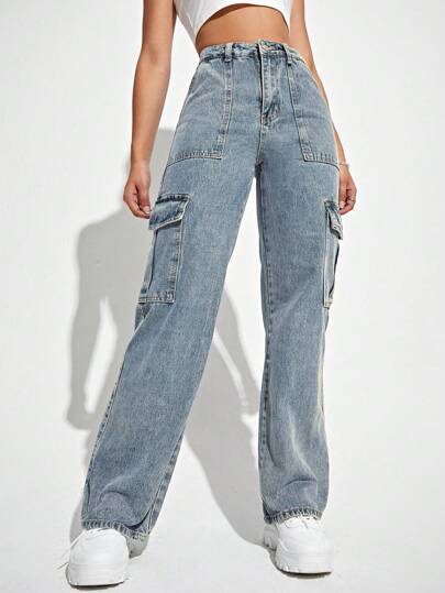 SHEIN EZwear بنطلون جينز نسائي عصري وعملي بتصميم جيوب