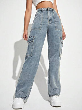 SHEIN EZwear بنطلون جينز نسائي عصري وعملي بتصميم جيوب