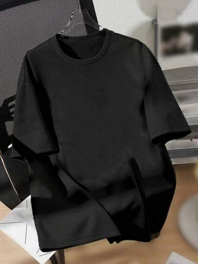 SHEIN Leap Crew تي شيرت تي شيرت أكمام قصيرة بياقة دائرية بطراز فينتيج عادي لصبية المراهقين، مناسب للصيف