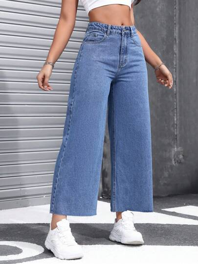 EZwear بنطلون جينز نسائي فضفاض عريض مريح مع جيوب