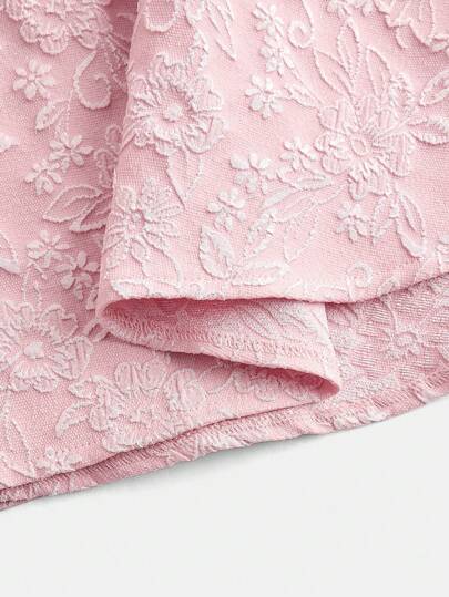 SHEIN Girlism فستان قصير وردي للفتيات المراهقات مع تطريزات الجاكار المنسوجة والأشرطة والعقدة الزهرية مناسب للمناسبات الرسمية