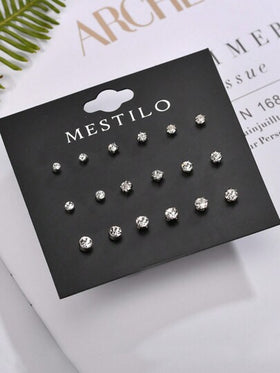 MESTILO أقراط دبوس كرة دائرية صغيرة رقيقة مزخرفة بحجر النحاسي 9 أزواج/مجموعة، مناسب للارتداء اليومي للنساءرمضان