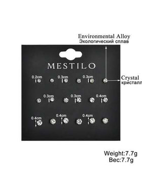 MESTILO أقراط دبوس كرة دائرية صغيرة رقيقة مزخرفة بحجر النحاسي 9 أزواج/مجموعة، مناسب للارتداء اليومي للنساءرمضان