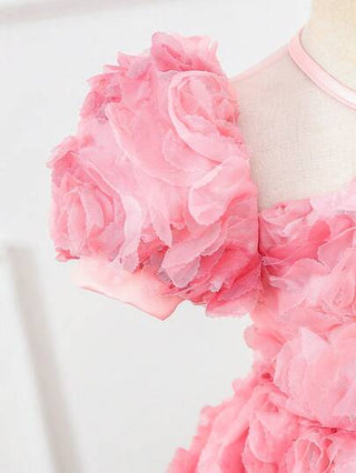 SHEIN Glamorique Kids فستان حفلة أطفال الأناث بأكمام منتفخة وردية بخامة مزخرفة بأزهار