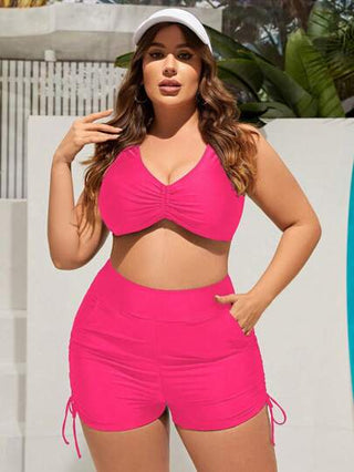 SHEIN Swim Curve قاع مايوه بحجم زائد مع تجعيد، جيوب، ورباط على الجانبين