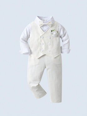 BOARNSEORL 3 قطع طقم بدلة رسمية للأطفال الصبية: قميص بأكمام طويلة، صدرية وبنطلون، ملابس رسمية أنيقة لحفلات عيد الميلاد، الزفاف، الحفلات، المعمودية، العماد