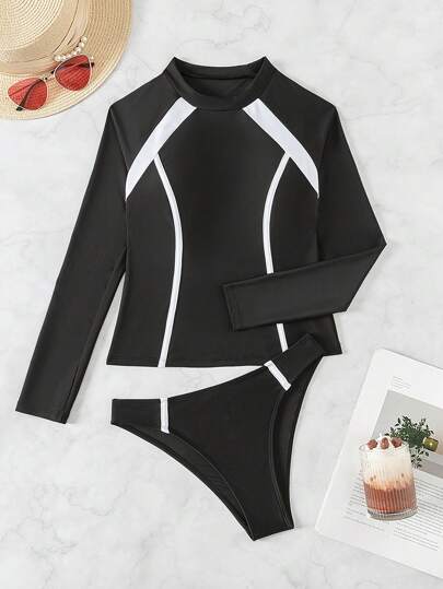 طقم تانكيني حريمي Swim SPRTY مجموعة تانكيني رياضية متباينة الألوان لشاطئ الصيف