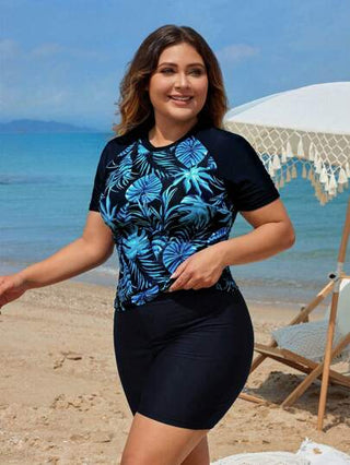 Swim Lushoire ستايل تانكيني حجم كبير للنساء بطبعة نباتية