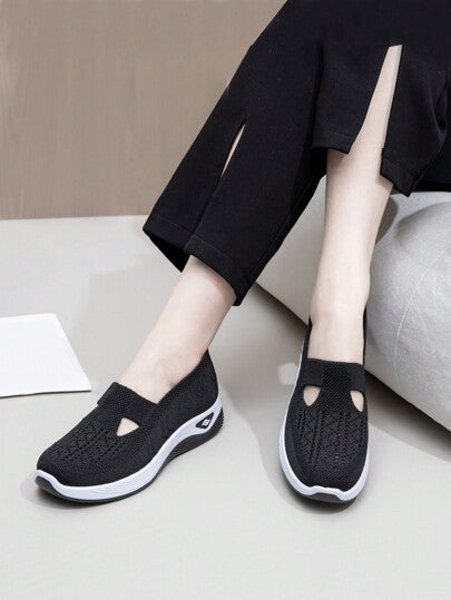 حذاء نسائي من نوع Slip-On، حذاء مسطح عارض، حذاء رياضي مريح ومنسجم مع التنفس
