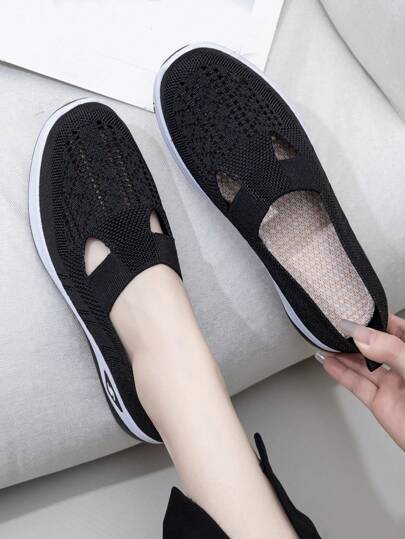 حذاء نسائي من نوع Slip-On، حذاء مسطح عارض، حذاء رياضي مريح ومنسجم مع التنفس