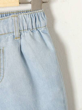 SHEIN Vintaside Kids سروال جينز خفيف وبتصميم فضفاض للفتيات الصغيرات لإطلالة عارضة خلال العطلات