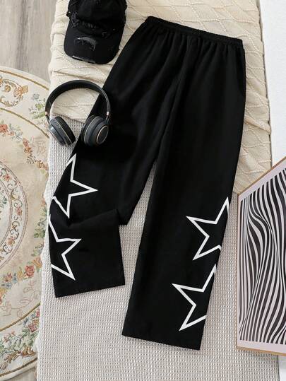 SHEIN سروال مستقيم منسوج على الطراز الشارعي العرضي للفتى المراهق