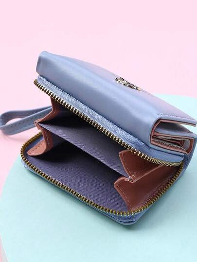 محفظة قصيرة جديدة للسيدات بشكل قرن الغزال الأزرق، محفظة عملات صغيرة مع سحّاب، تتداخل ثلاث طي ، وجراب بطاقات للنساء، محفظة، محفظة صغيرة