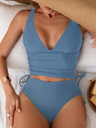 طقم تانكيني حريمي Swim صيف الشاطئ النسائي، ملابس علوية بيكيني بلون سادة برازيلي بسيط برباط جانبي و قاع السباحة