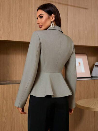 Privé بليزر نسائي أنيق بأكمام مكسرة وحاشية غير متماثلة الهيمفة طويل الأكمام للسيدات للارتداء في المكتب