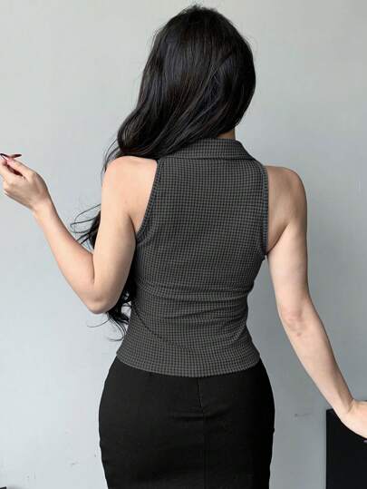 Dazy Designer قميص نسائي أكمام بلا أكمام ياقة مقلوبة لون سادة، ملابس علوية أكمام صيفي خروج خارجي رمضان