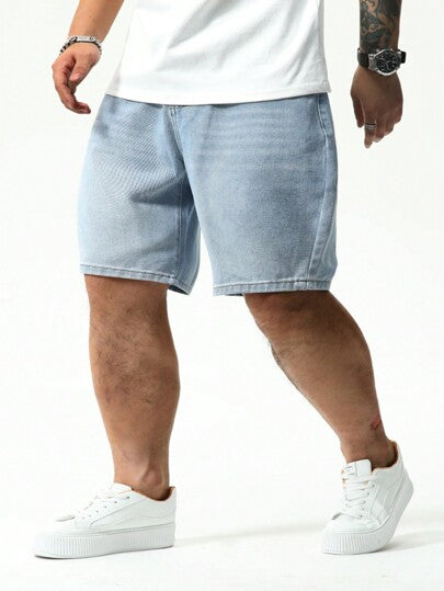 Manfinity Homme شورت جينز رجالي بقياس كبير مناسب لجميع الأوقات لون أزرق فاتح عادي بقَصَّة فضفاضة ورديئة للعمل