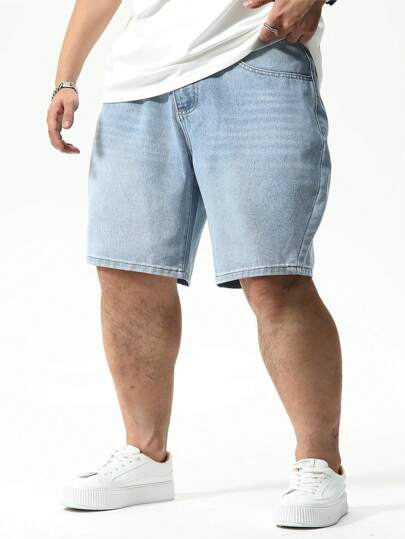 Manfinity Homme شورت جينز رجالي بقياس كبير مناسب لجميع الأوقات لون أزرق فاتح عادي بقَصَّة فضفاضة ورديئة للعمل