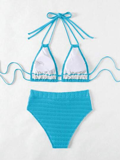 Swim مجموعة بيكيني جذابة للسيدات مكونة من حمالة عنق لون سادة للاستخدام في العطلات وعلى الشاطئ في الصيف