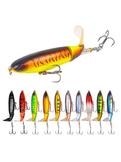 لعب صيد السمك قمة الماء Crankbait 10 سم / 13غم، تصميم مروحية ، قلم عائم للطعوم الصلبة ، طعم سمك واقعي للصيد في البحر والمياه العذبة ، الرياضة والأنشطة الخارجية