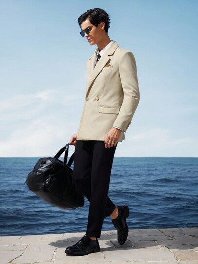 AKNOTIC Business Casual بليزر رجالي مُنسوج ذو لمعان سهل العناية، للخريف والشتاء