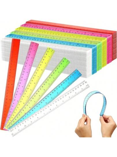أدوات مكتبية ومدرسية 6 قطع مسطرة إعلانية عشوائية الألوان، 2.8 سم * 30 سم، بلاستيك خفيف الوزن، شفاف وملون، أداة رسم للقرطاسية المدرسية، الرجوع إلى المدرسة