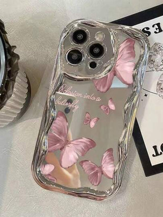 قضية iPhone 10 بتصميم فراشة محلة بطبقة الكروم مع رسم ملون في أطراف الموجة الكريمية، جراب هاتف قابل للسقوط ومزين باللون الحلوى متوافق مع iPhone 14, 15 برو ماكس, 13, 14, 11, P12 جراب هاتف ناعم مطلي بزيت لمقاومة السقوط
