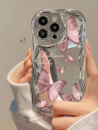 قضية iPhone 10 بتصميم فراشة محلة بطبقة الكروم مع رسم ملون في أطراف الموجة الكريمية، جراب هاتف قابل للسقوط ومزين باللون الحلوى متوافق مع iPhone 14, 15 برو ماكس, 13, 14, 11, P12 جراب هاتف ناعم مطلي بزيت لمقاومة السقوط