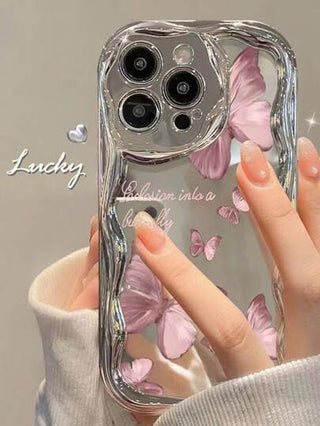 قضية iPhone 10 بتصميم فراشة محلة بطبقة الكروم مع رسم ملون في أطراف الموجة الكريمية، جراب هاتف قابل للسقوط ومزين باللون الحلوى متوافق مع iPhone 14, 15 برو ماكس, 13, 14, 11, P12 جراب هاتف ناعم مطلي بزيت لمقاومة السقوط