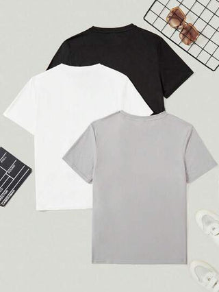 SHEIN 3 قطع / مجموعة من القمصان المريحة والواسعة للفتيان ذوي الأعمار المتوسطة مع رقبة طاقمية بألوان صلبة