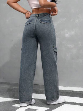 SHEIN EZwear سروال جينز نسائي فضفاض عصري بجيوب