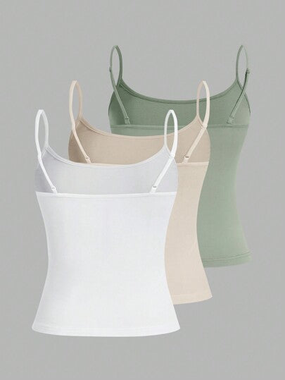 EZwear ملابس علوية قميص كامي ضيق مناسب للصيف 3قطع/طقم، للنساء
