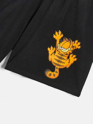 فستان أطفال GARFIELD X  زي الصيف المريح لفتى العمر الوسطى ذو القميص المطبوع بنمط الكرتون والبنطلون القصير ذو القصة الواسعة