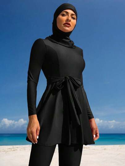 طقم تانكيني حريمي Swim Shayni مجموعة تانكيني صيفية للنساء 3 قطع ، ملابس علوية لاسلكي ، مجموعة تانكيني بحزام خصر بلون أحادي ، تشمل السراويل والقبعة