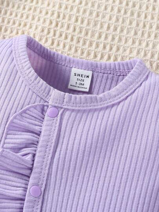 SHEIN بيجاما رومبير قدم جديلة اللون الصلب لطفلة