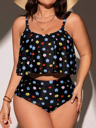 Swim Mod مجموعة لانجري بشكل تانكيني عارية مقاس كبير للنساء، تحتوي على ملابس علوية تانك طبعات زهور ديتسي مع شورت ثلاثي المثلثات لغطس الشاطئ في فصل الصيف