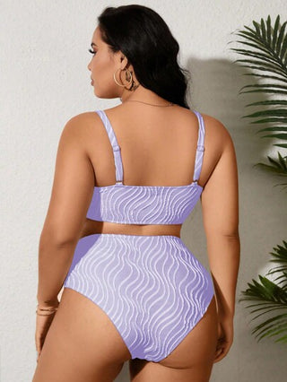 SHEIN Swim Curve حمالة بكيني طباعة بسيطة مقاس كبير للنساء، الشاطئ الصيفي