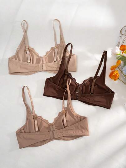 Shein Underwear&Sleepwear Basics حمالة صدر بدون ظهر و أسلاك حديدية وقاع نحيل مدفوع لأعلى بالإضافة إلى قطع خاصة بالحواف 3 قطع