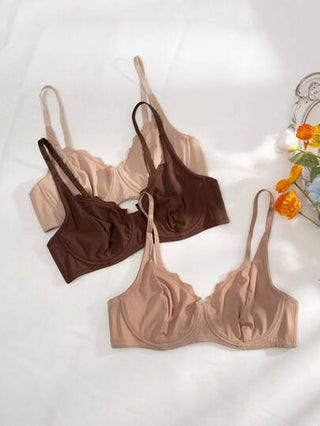 Shein Underwear&Sleepwear Basics حمالة صدر بدون ظهر و أسلاك حديدية وقاع نحيل مدفوع لأعلى بالإضافة إلى قطع خاصة بالحواف 3 قطع