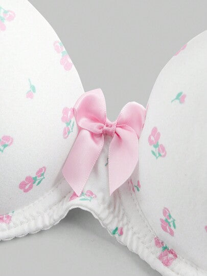 ROMWE Kawaii طقم ملابس داخلية للنساء تشمل صدرية بحمالات وسروال من طراز "هيميكاجي" بنمط الوردة الرومانسي والفراشة، لمنظر طازج